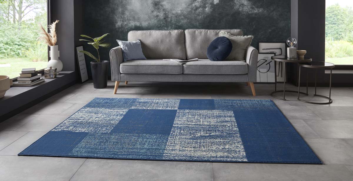 Vloerkleed blokken patchwork - blauw |