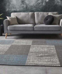 Vloerkleed blokken patchwork - grijs/blauw - sfeer