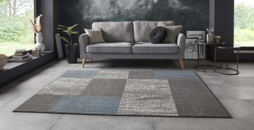 Vloerkleed blokken patchwork - grijs/blauw - sfeer