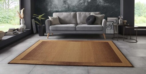 Vloerkleed retro lijstmotief Gradient - lichtbruin - sfeer