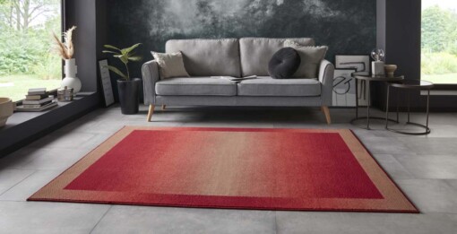 Vloerkleed retro lijstmotief Gradient - rood - sfeer