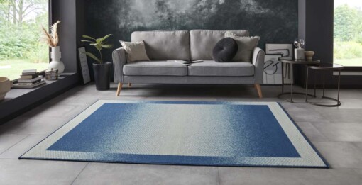 Vloerkleed retro lijstmotief Gradient - blauw - sfeer