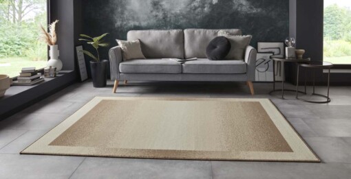 Vloerkleed retro lijstmotief Gradient - taupe - sfeer
