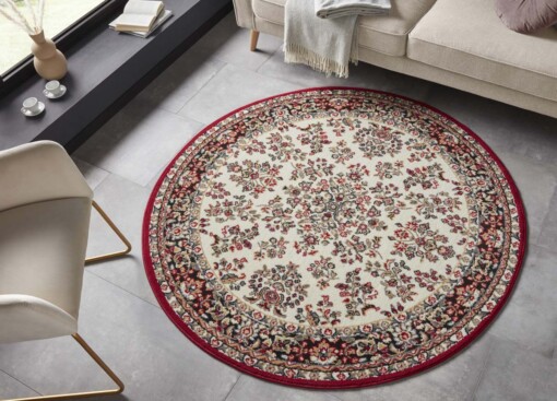 Rond oosters vloerkleed Orientis - rood/crème - sfeer