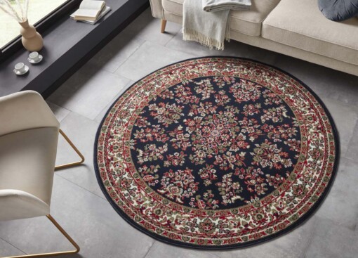 Rond oosters vloerkleed Orientis - marineblauw - sfeer