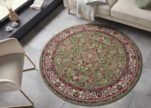Rond oosters vloerkleed Orientis - groen/rood - sfeer