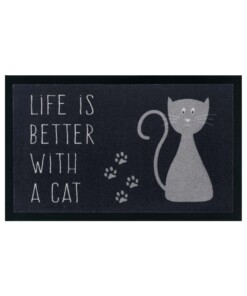 Deurmat "Life is better with a cat" - antraciet/grijs - overzicht boven