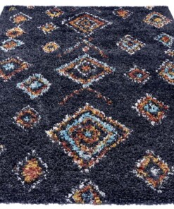 Hoogpolig vloerkleed Phoenix - zwart - overzicht schuin, thumbnail