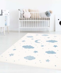 Vloerkleed kinderkamer Wolk & Ster 3D - crème/blauw - sfeer