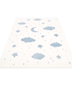 Vloerkleed kinderkamer Wolk & Ster 3D - crème/blauw - overzicht schuin, thumbnail