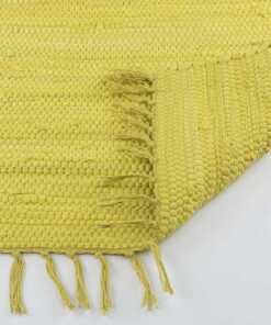 Kelim vloerkleed effen handweef Bomull - geel - close up vouw, thumbnail