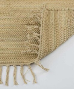 Kelim vloerkleed effen handweef Bomull - beige - close up vouw, thumbnail