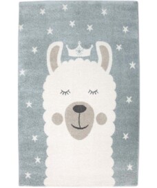 Vloerkleed kinderkamer Sleepy Lama - blauw/wit - overzicht boven, thumbnail Vloerkleed kinderkamer Sleepy Lama - blauw/wit - overzicht boven, thumbnail