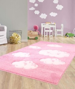 Vloerkleed kinderkamer Wolken 3D - roze - sfeer, thumbnail