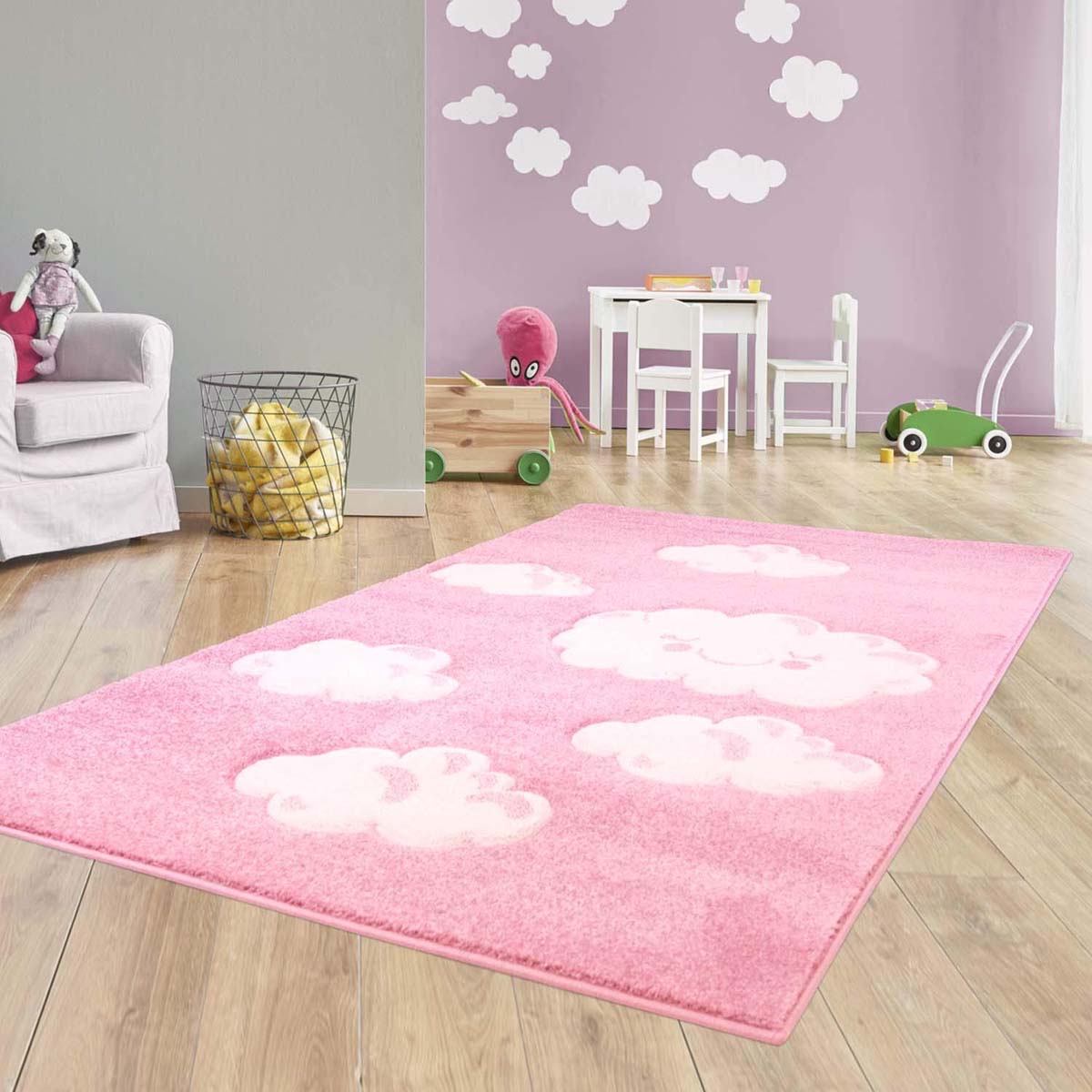 Vloerkleed kinderkamer Wolken - roze | Tapeso