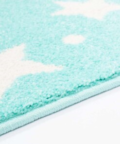 Vierkant kinderkleed Sterren 3D - mintblauw/crème - close up zijkant, thumbnail