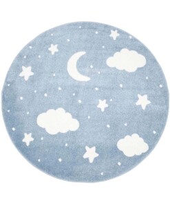 Rond vloerkleed kinderkamer Wolk & Ster 3D - blauw/crème - overzicht boven, thumbnail Rond vloerkleed kinderkamer Wolk & Ster 3D - blauw/crème - overzicht boven, thumbnail