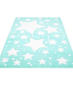 Vierkant kinderkleed Sterren 3D - mintblauw/crème - overzicht schuin, thumbnail