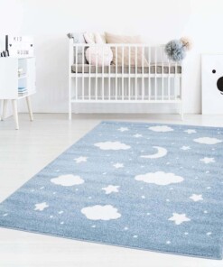 Vloerkleed kinderkamer Wolk & Ster 3D - blauw/crème - sfeer