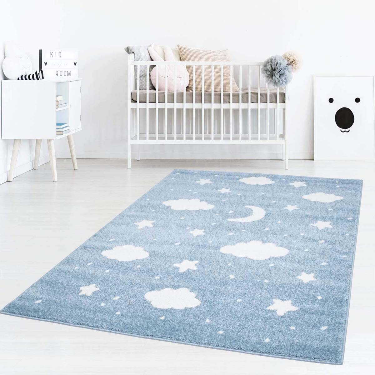 Jumping jack Besnoeiing Herkenning Vloerkleed kinderkamer Wolk & Ster 3D - blauw/crème | Tapeso