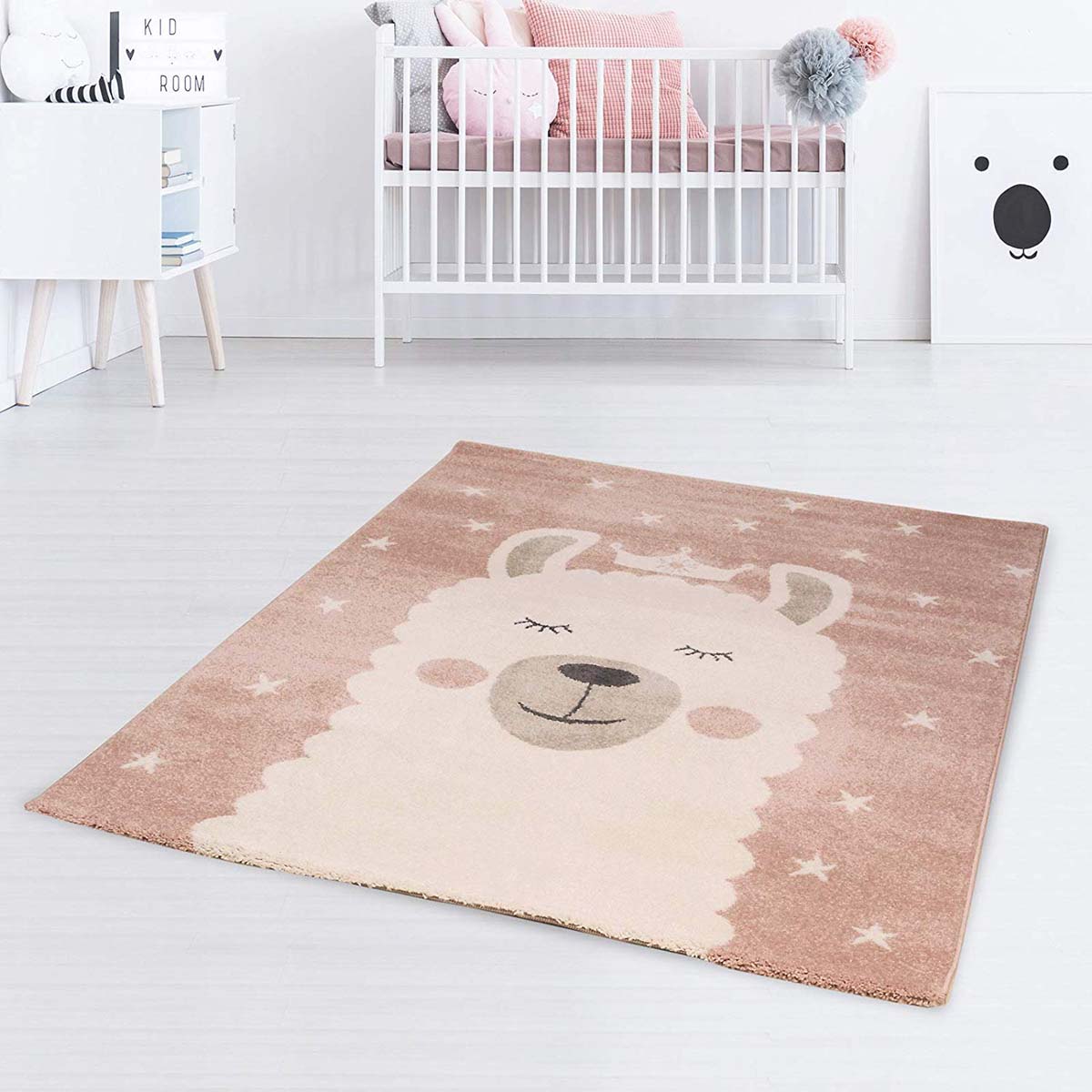 Veronderstelling koppel bang Vloerkleed kinderkamer Sleepy Lama - roze/wit | Tapeso