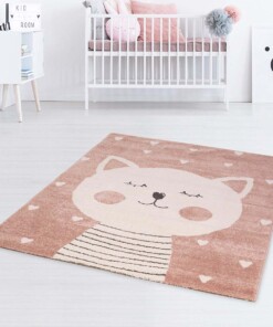 Vloerkleed kinderkamer Happy Cat - roze/wit - sfeer, thumbnail