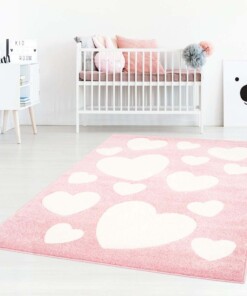 Vloerkleed kinderkamer Hartjes 3D - roze/crème - sfeer