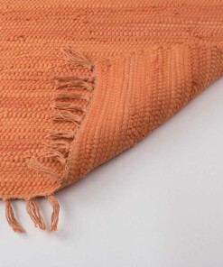 Kelim vloerkleed effen handweef Bomull - terracotta - close up vouw, thumbnail