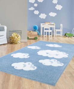 Vloerkleed kinderkamer Wolken 3D - blauw - sfeer, thumbnail