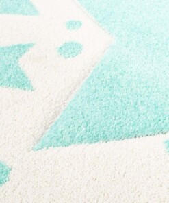 Rond vloerkleed kinderkamer Sterren 3D - crème/mintblauw - close up materiaal, thumbnail