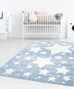 Vloerkleed kinderkamer Sterren 3D - blauw/crème - sfeer