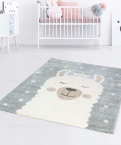 Vloerkleed kinderkamer Sleepy Lama - blauw/wit - sfeer, thumbnail