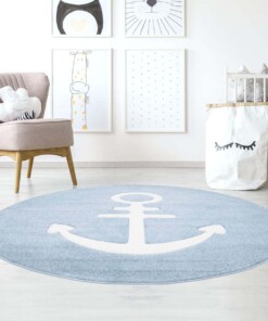 Rond vloerkleed kinderkamer Anker 3D - blauw - sfeer, thumbnail