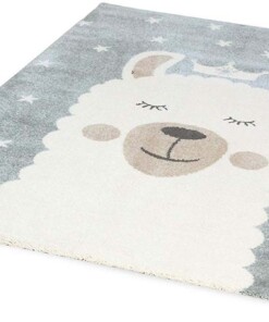 Vloerkleed kinderkamer Sleepy Lama - blauw/wit - overzicht schuin, thumbnail Vloerkleed kinderkamer Sleepy Lama - blauw/wit - overzicht schuin, thumbnail