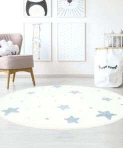 Rond vloerkleed kinderkamer Kleine Sterren 3D - crème/blauw - sfeer