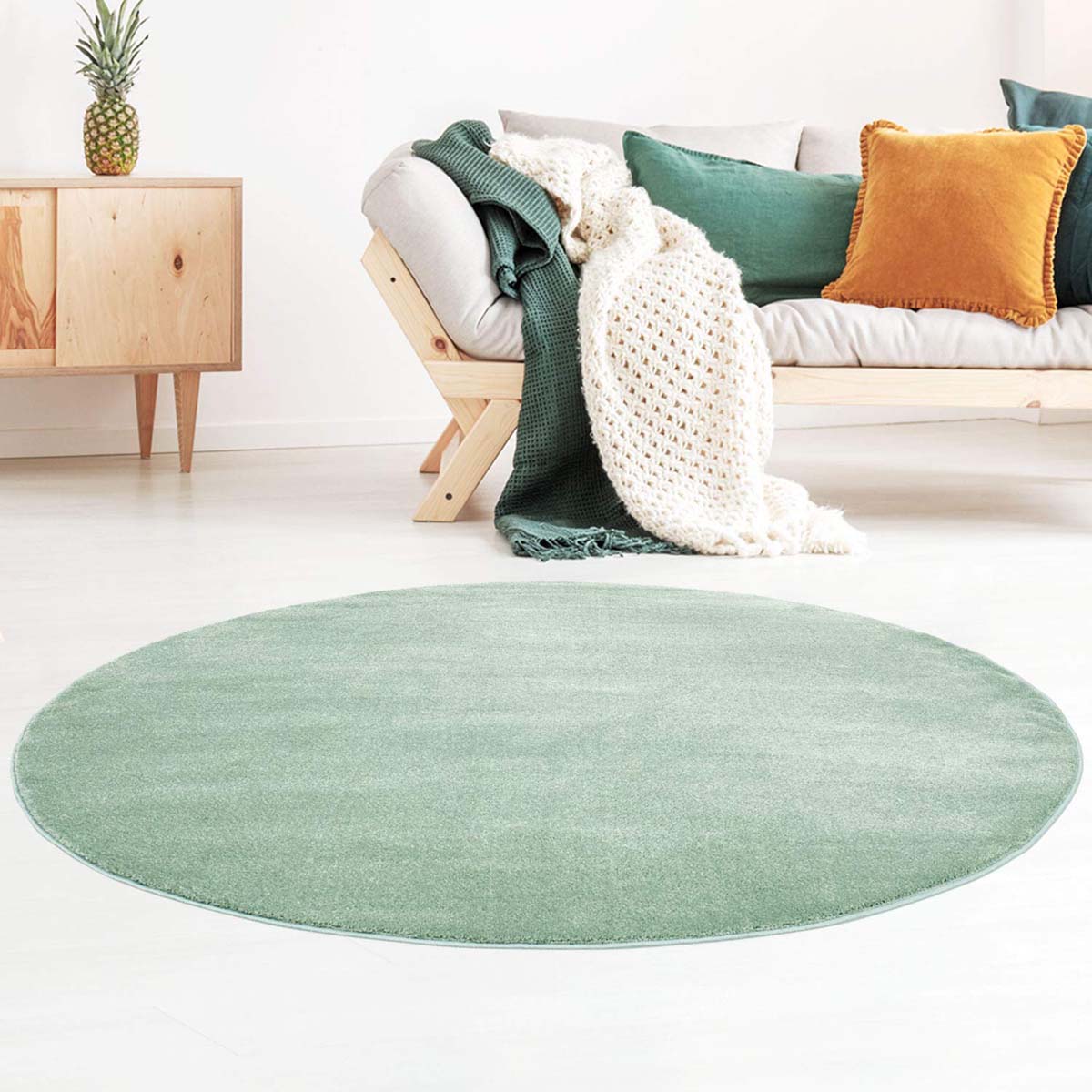 Rond vloerkleed effen velours Gala mintgroen