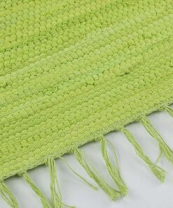 Kelim vloerkleed effen handweef Bomull - groen - close up zijkant, thumbnail