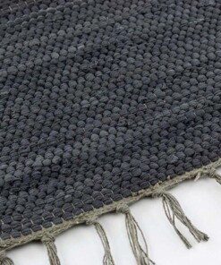 Kelim vloerkleed effen handweef Bomull - antraciet - close up zijkant, thumbnail