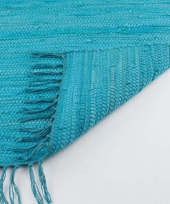 Kelim vloerkleed effen handweef Bomull - turquoise - close up vouw, thumbnail