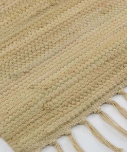 Kelim vloerkleed effen handweef Bomull - beige - close up zijkant, thumbnail