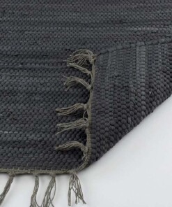 Kelim vloerkleed effen handweef Bomull - antraciet - close up vouw, thumbnail