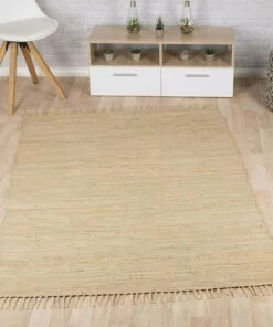 Kelim vloerkleed effen handweef Bomull - beige - sfeer