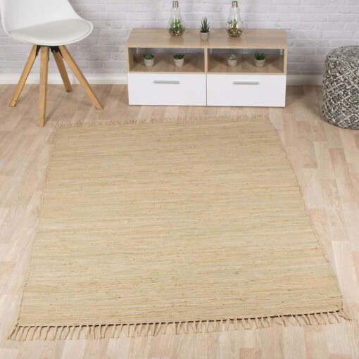 Kelim vloerkleed effen handweef Bomull - beige - sfeer
