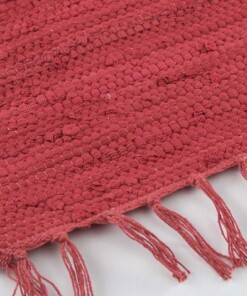 Kelim vloerkleed effen handweef Bomull - rood - close up zijkant, thumbnail