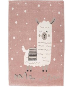 Vloerkleed kinderkamer Lama - roze/wit - overzicht boven, thumbnail