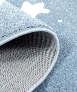 Rond vloerkleed kinderkamer Kleine Sterren 3D - blauw/crème - close up vouw, thumbnail