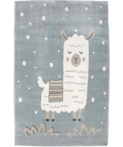 Vloerkleed kinderkamer Lama - blauw/wit - overzicht boven, thumbnail