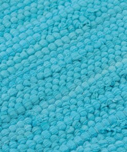 Kelim vloerkleed effen handweef Bomull - turquoise - close up materiaal, thumbnail