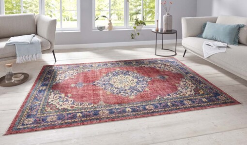 Oosters vloerkleed Tabriz Ladiz - rood/blauw - sfeer