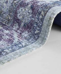 Oosters vloerkleed Keshan Sami - blauw - close up, thumbnail